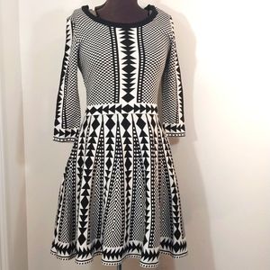 Nina Leonard Dress Black and White Chevron Checkered Dress Small